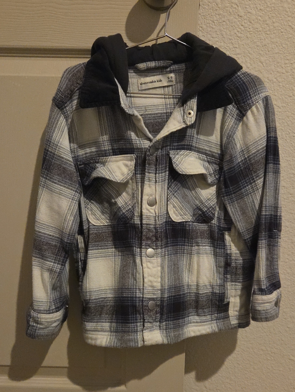 abercrombie kids Navy & White Plaid Hooded Jacket with Dark Hood